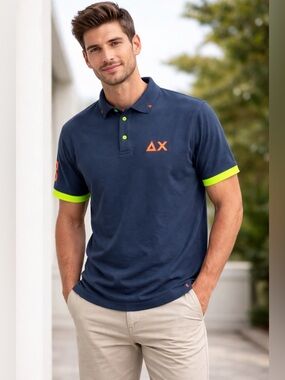 SUN68 Men’s Blue Polo Shirt Casual Short Sleeve Designer Italian Preppy XXL